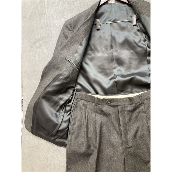 Jos A Bank Signature Collection Grey Plaid 43R 100% Wool Pants 36x29 - Picture 6 of 16